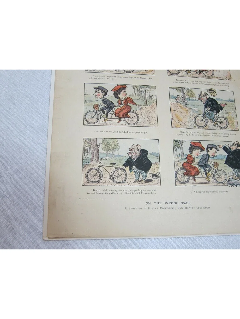 Antique 1894 Puck Magazine Bicycle Cartoon 